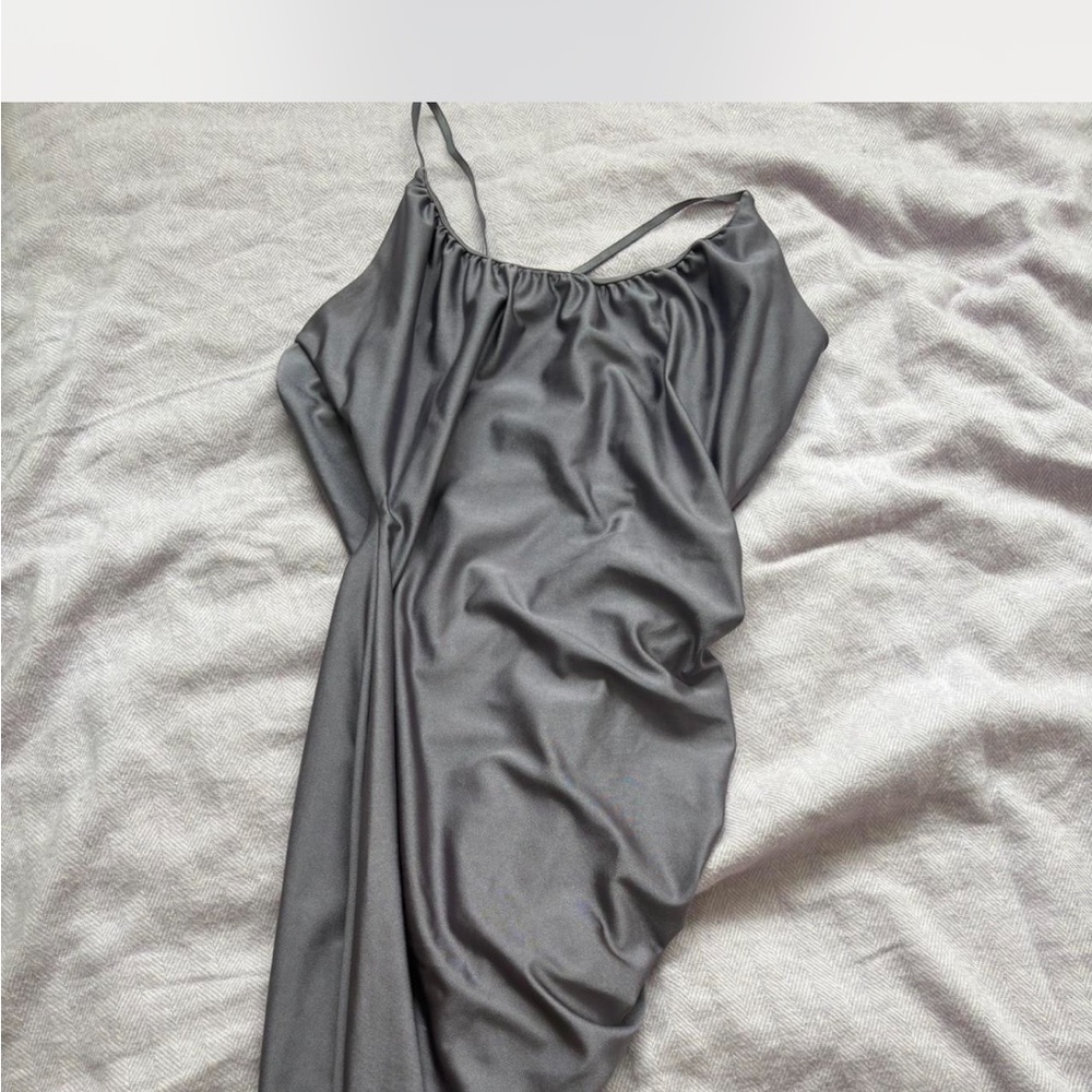 Elegant Gray Satin Slip Dress